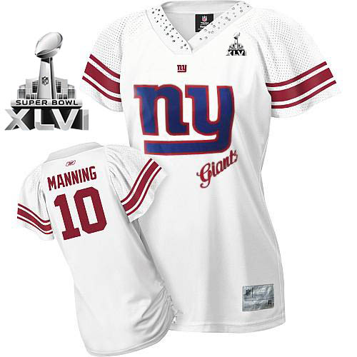 Giants #10 Eli Manning White 2011 Women's Field Flirt Super Bowl XLVI Stitched NFL Jersey